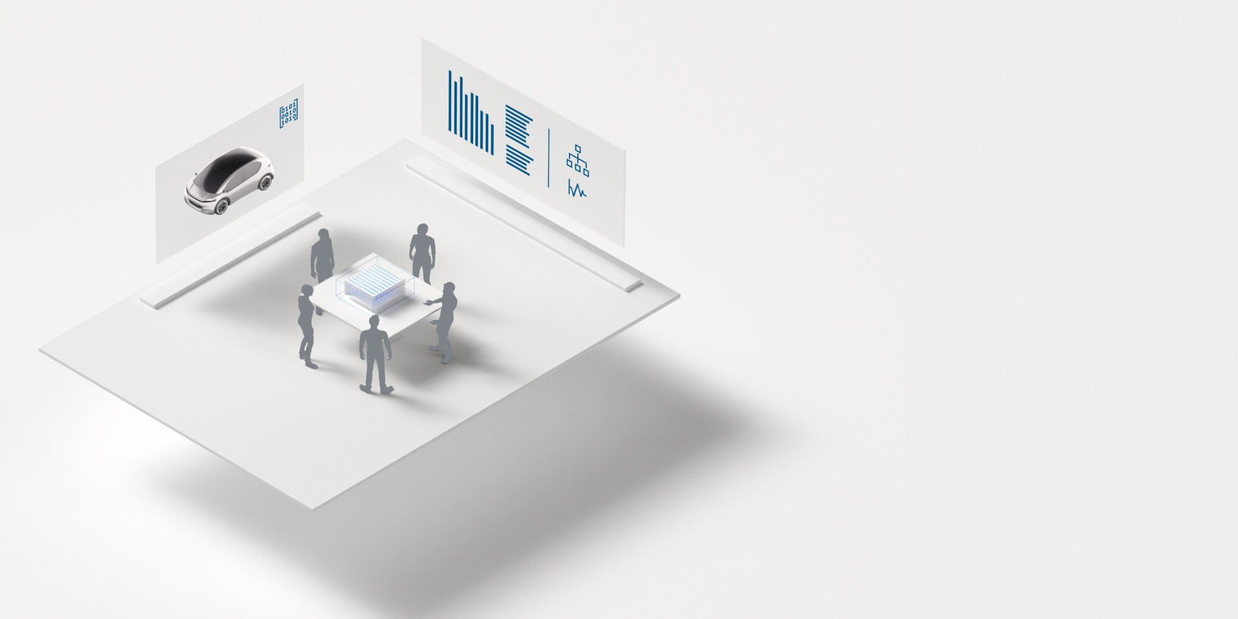 Overview with four platforms that abstractly show the cybersecurity procedure from development to operation