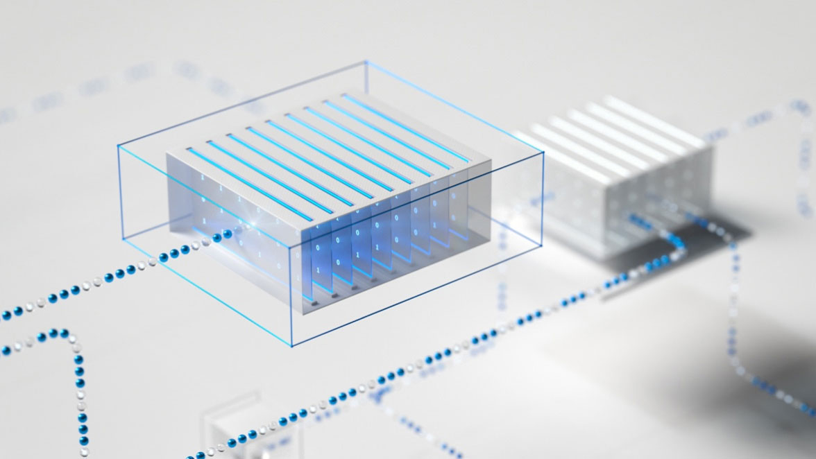 Technische Darstellung eines Steuergerätes, das Daten über Linien mit anderen Komponenten austauscht