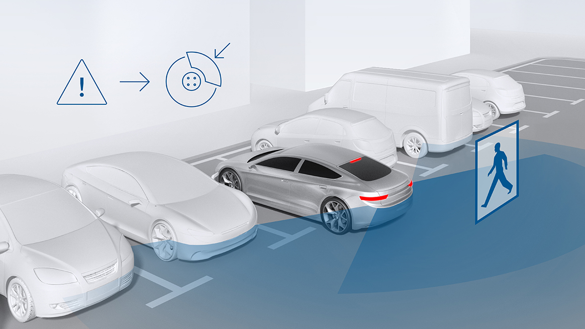 Rückwärtige automatische Notbremsung auf Fußgänger
