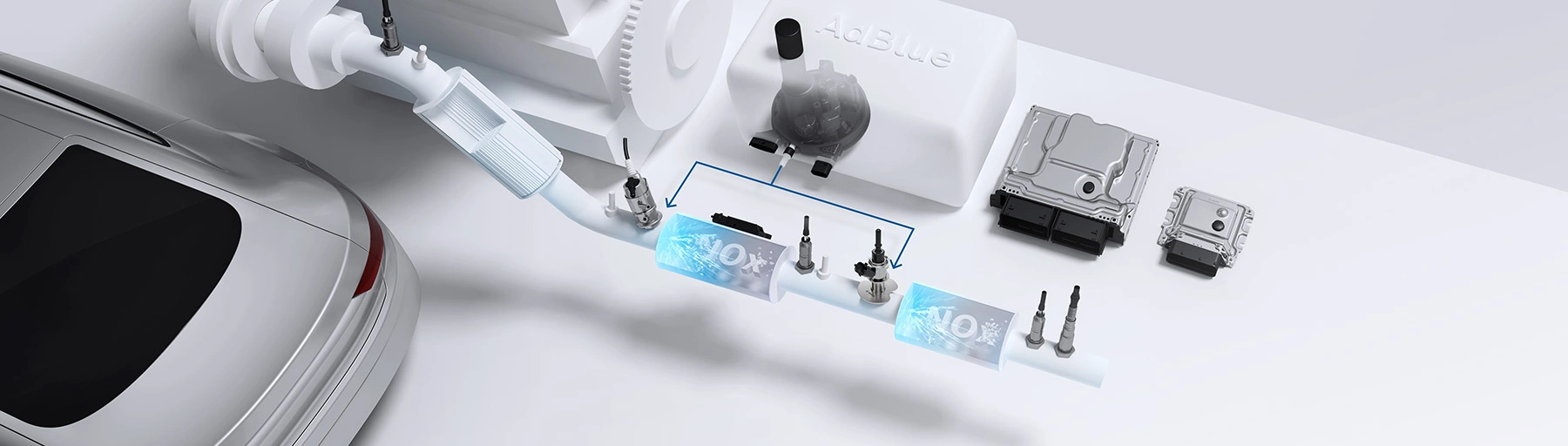 Exhaust-gas treatment with double-injection technology for passenger cars