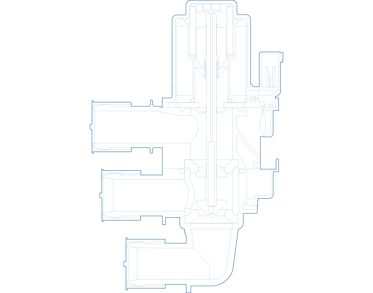 Detailed view of 2E/1A switch-over valve