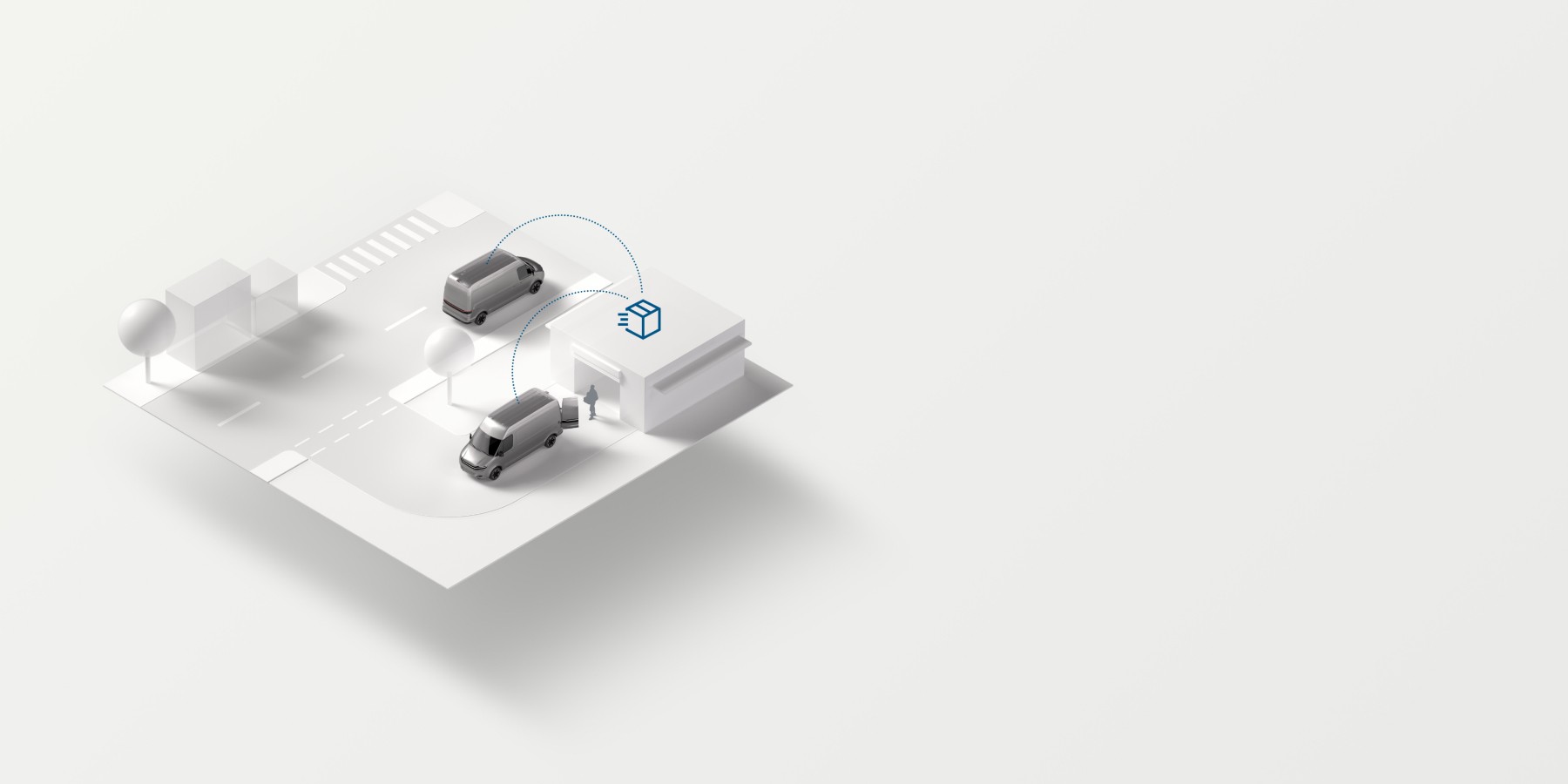 Abstrakte 3D-Visualisierung der Einsatzwecke von Bosch-Lösungen für Pkw und leichte Nutzfahrzeuge.